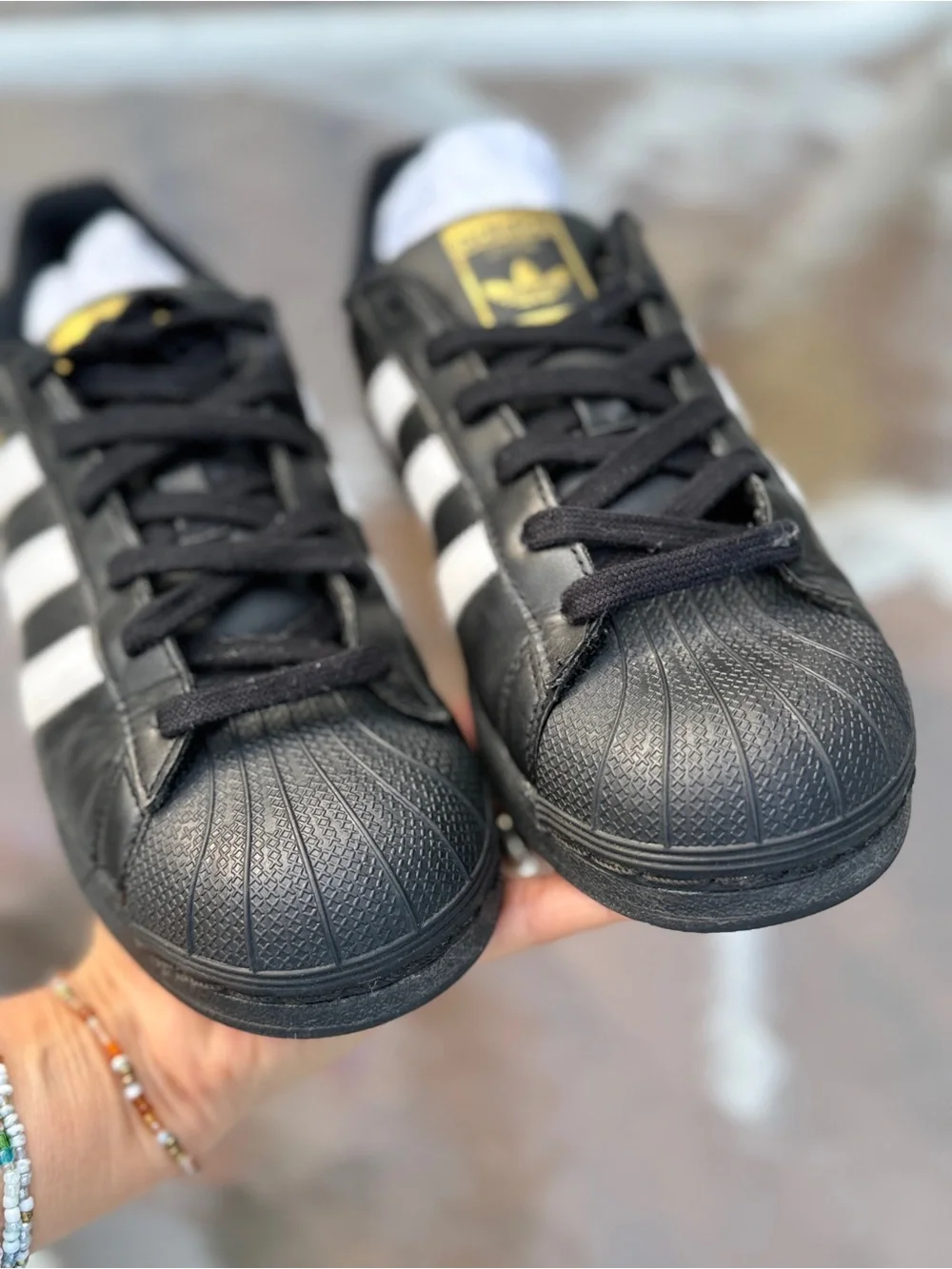 adidas Black White Sneakers with Gold Logo Accent